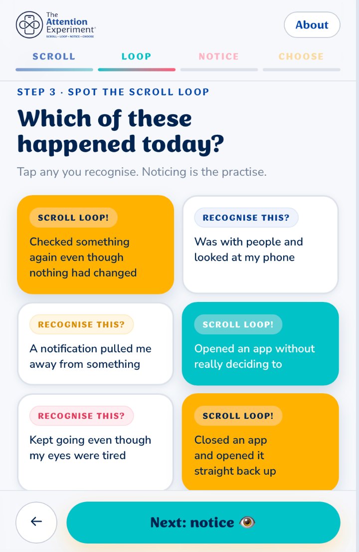The free app’s Spot the Scroll Loop step